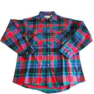 Gander Mountain Mens‎ Plaid Flannel Shirt L Red Blue Green Cotton Made in USA